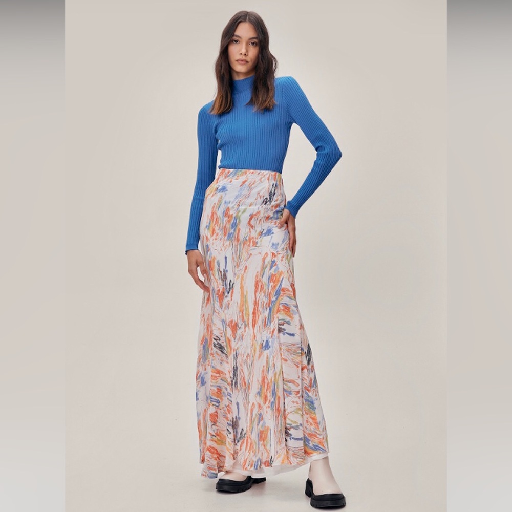Nasty Gal Tie Dye Chiffon Bias Print multicolored Maxi Skirt sz.0